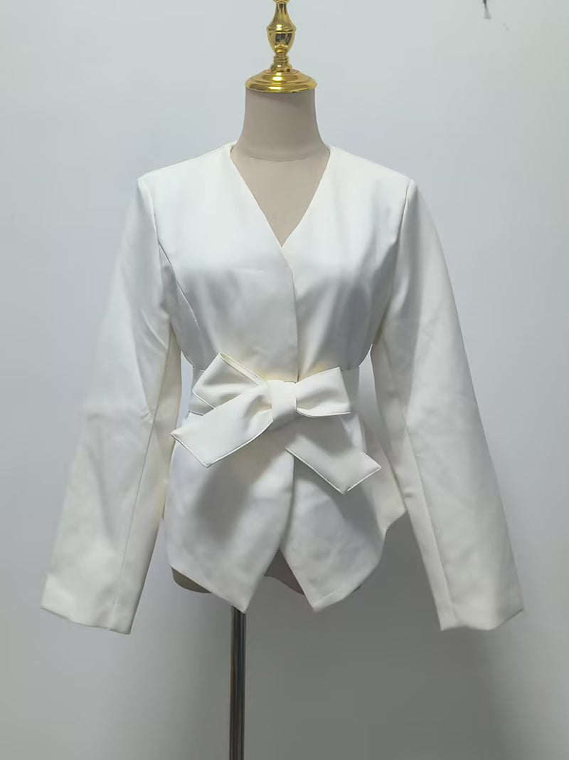 Elegant  Patchwork Scarf Lace-Up Blazer