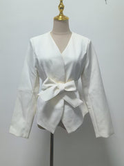 Elegant  Patchwork Scarf Lace-Up Blazer