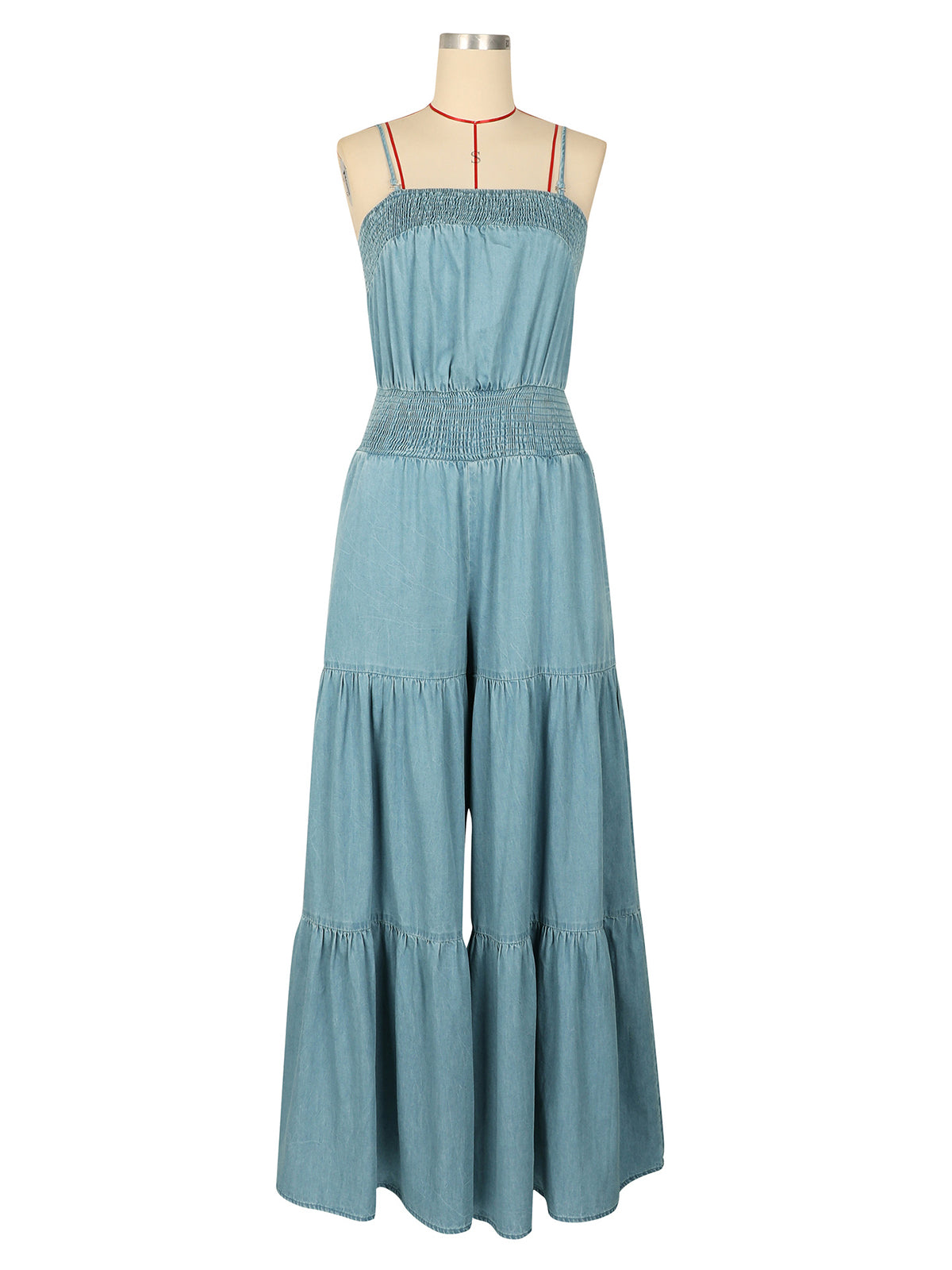 Fashion Tiered Denim Wide Leg Jumpsuit