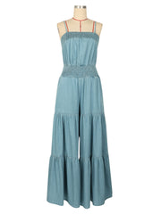 Fashion Tiered Denim Wide Leg Jumpsuit
