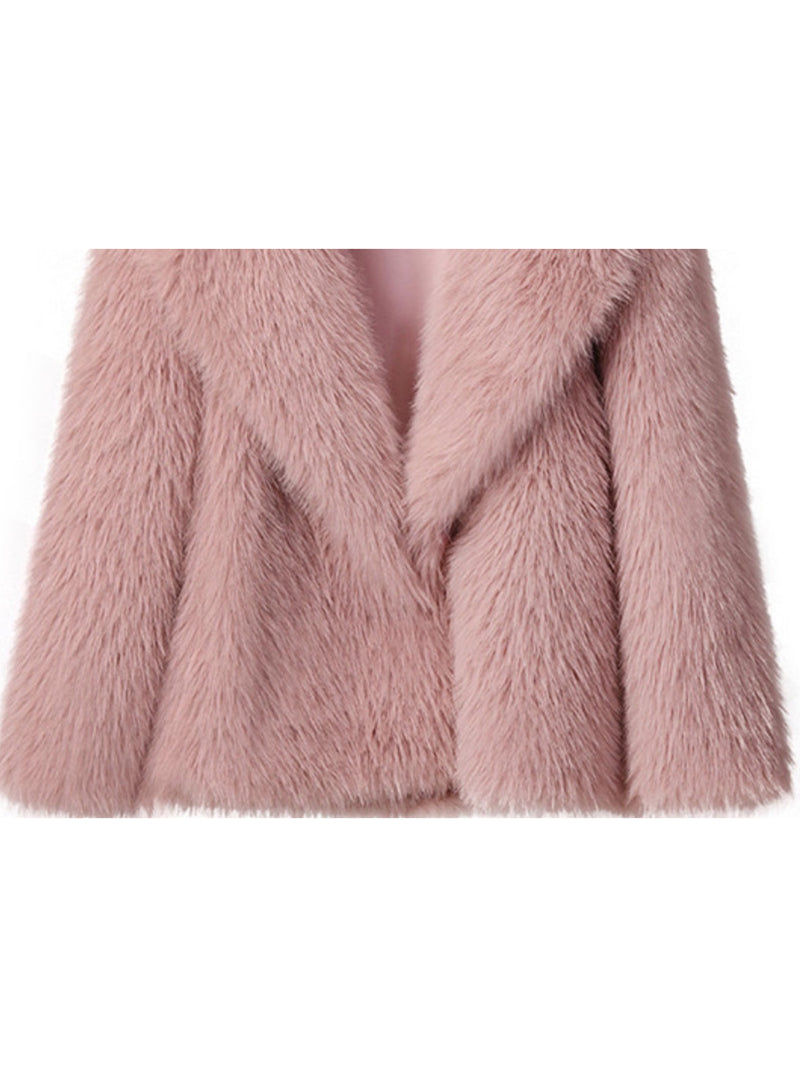 Fluffy Turn Lapel Faux Fur Warm Coat