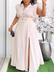 Elegant Sleeveless Shirt Top Slit Skirt Set