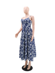 Elegant Print Holiday Casual Spaghetti Strap Dress