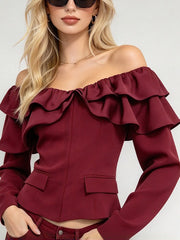 Off Shoulder Cropped Jacket-boutique