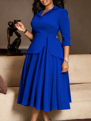 Layered Look Peplum Pleated Midi Dress