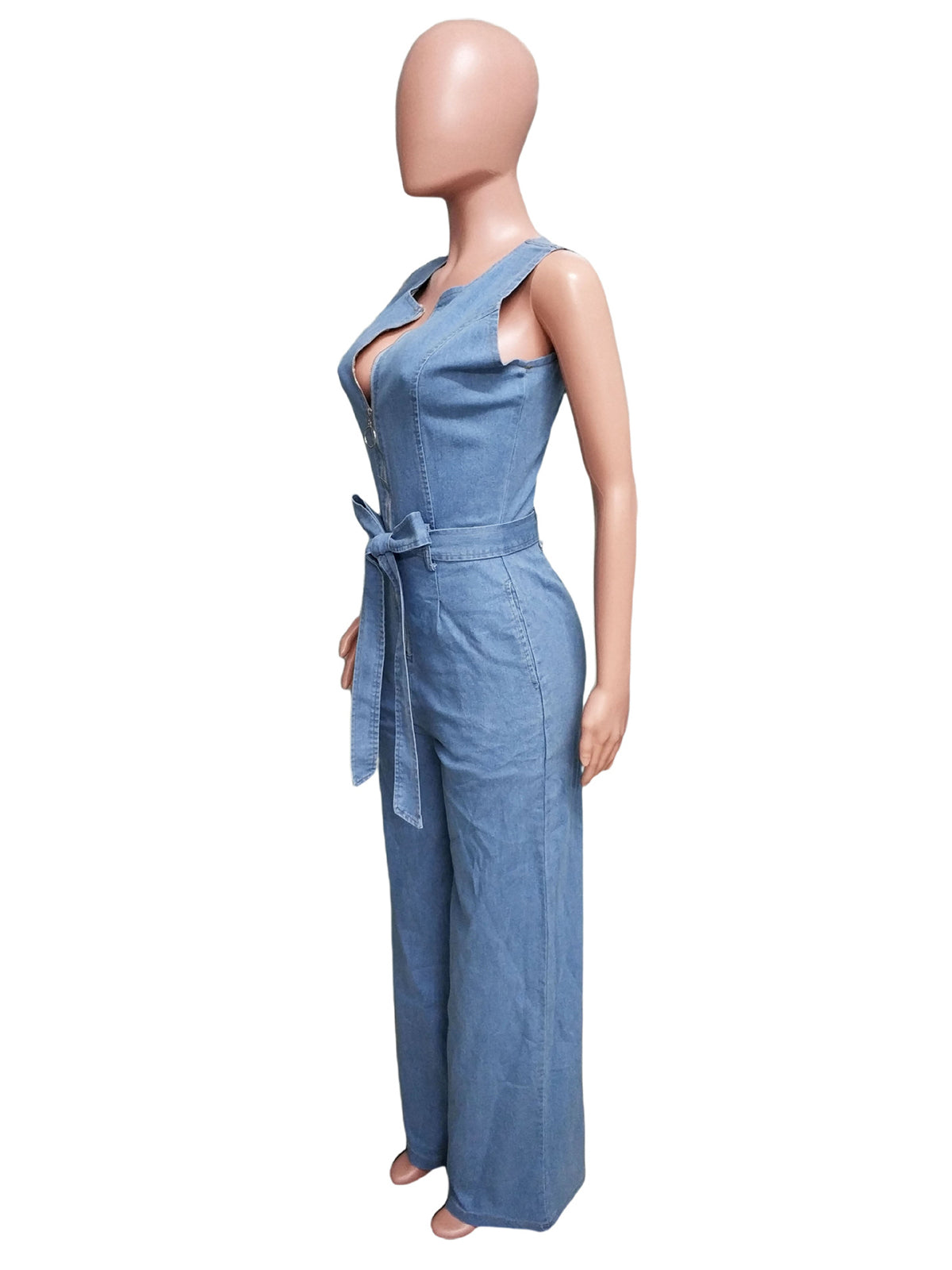 Fashion Sleeveless Denim Straight Jumpsuit