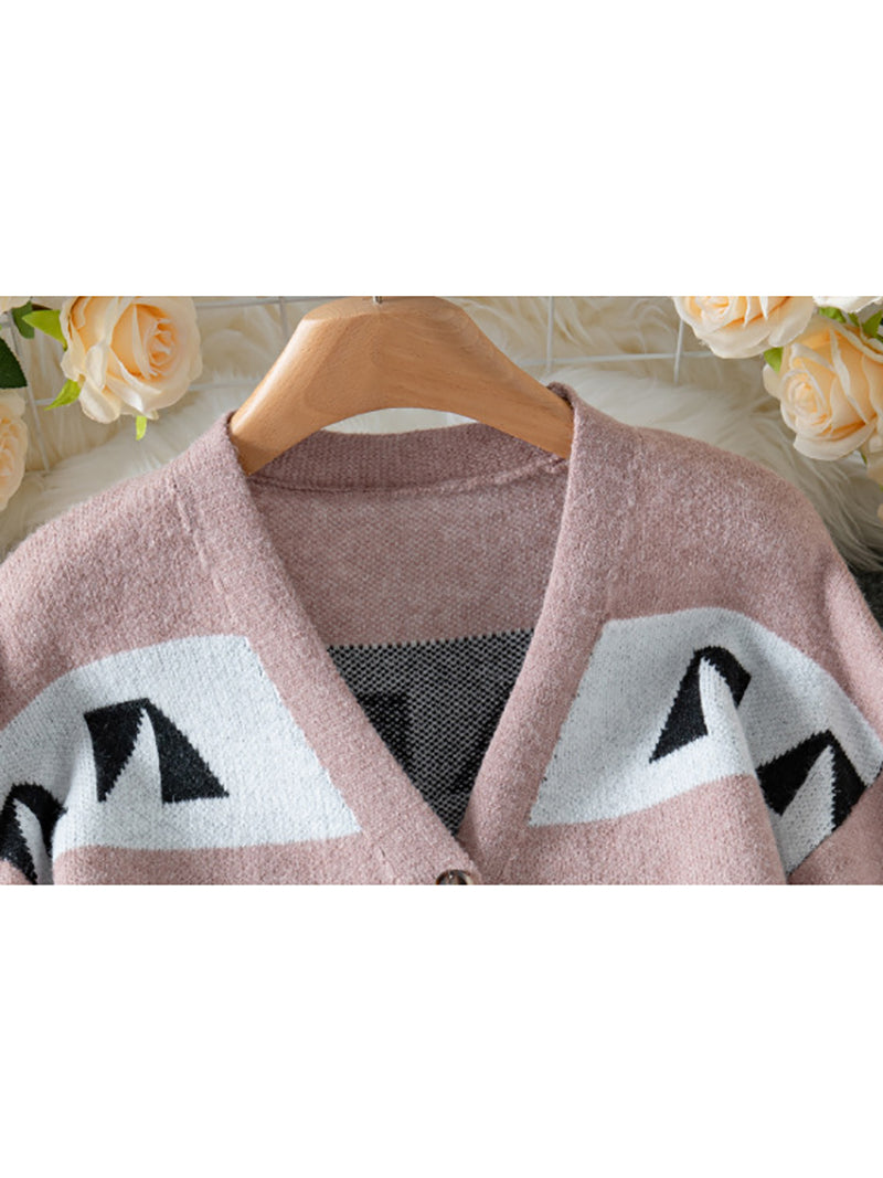 Elegant Jacquard Loose Knit Cardigan Sweater