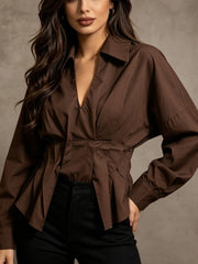 Minimal V Neck Relaxed Long Sleeve Blouse