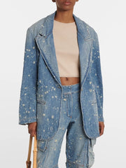 Bleach Washed Distressed Denim Blazer