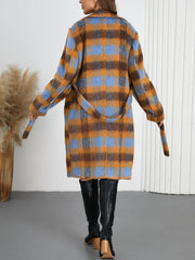 Chic check-print Imitation Wool oversized coat