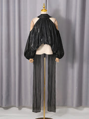 Elegant Off Shoulder Bubble Sleeve Chiffon Top