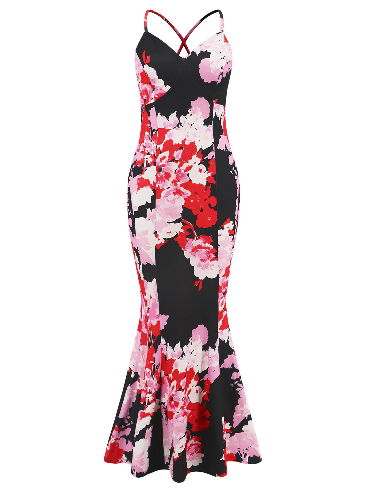 Sexy Spaghetti Strap Print Slim Fishtail Dress