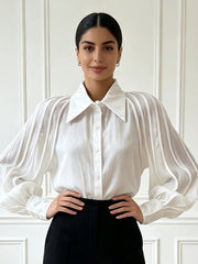 Women's Striped Balloon Sleeve Blouse - Boutique