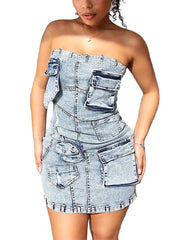 Sexy Strapless Slim Denim Dress