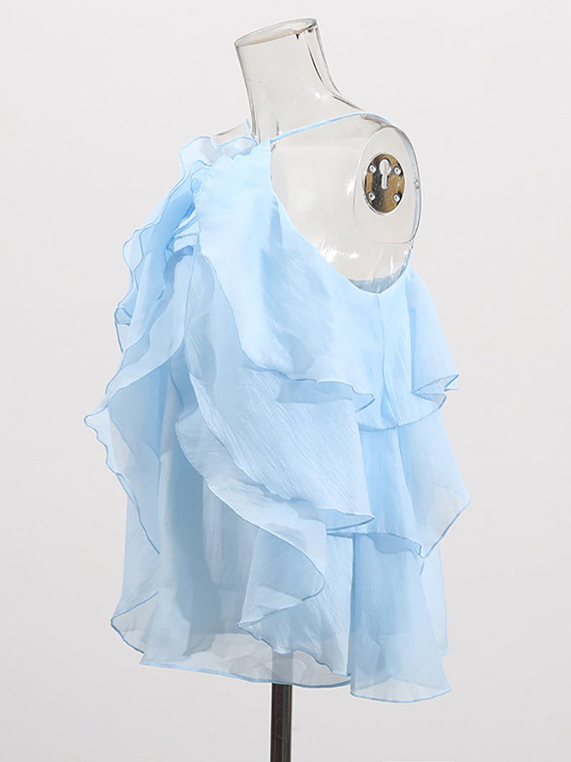 Romantic Spaghetti Strap Backless Ruffle Layered Tops