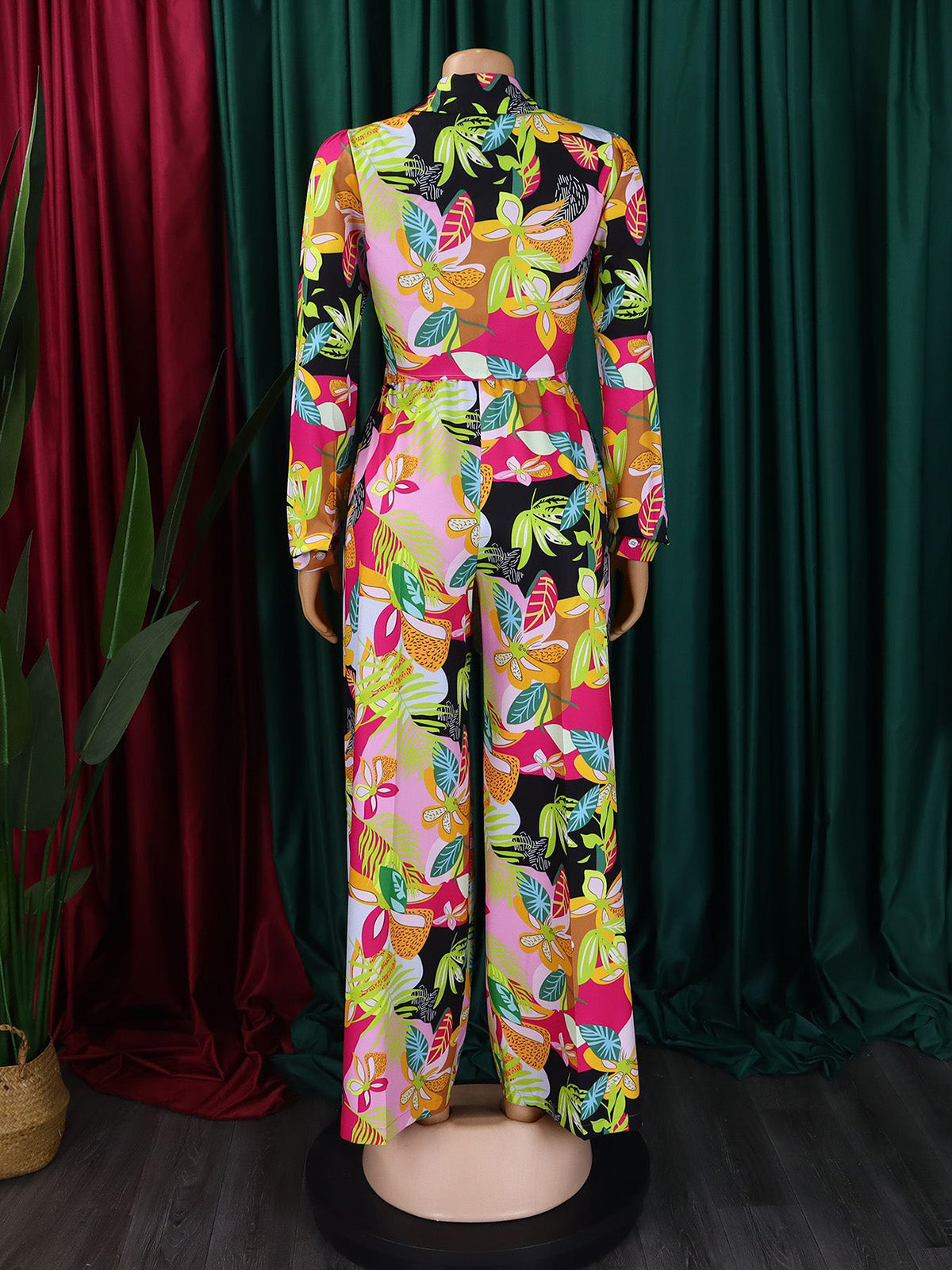 Fashion Print Bandage Shirt Wide Leg Trousers Sets