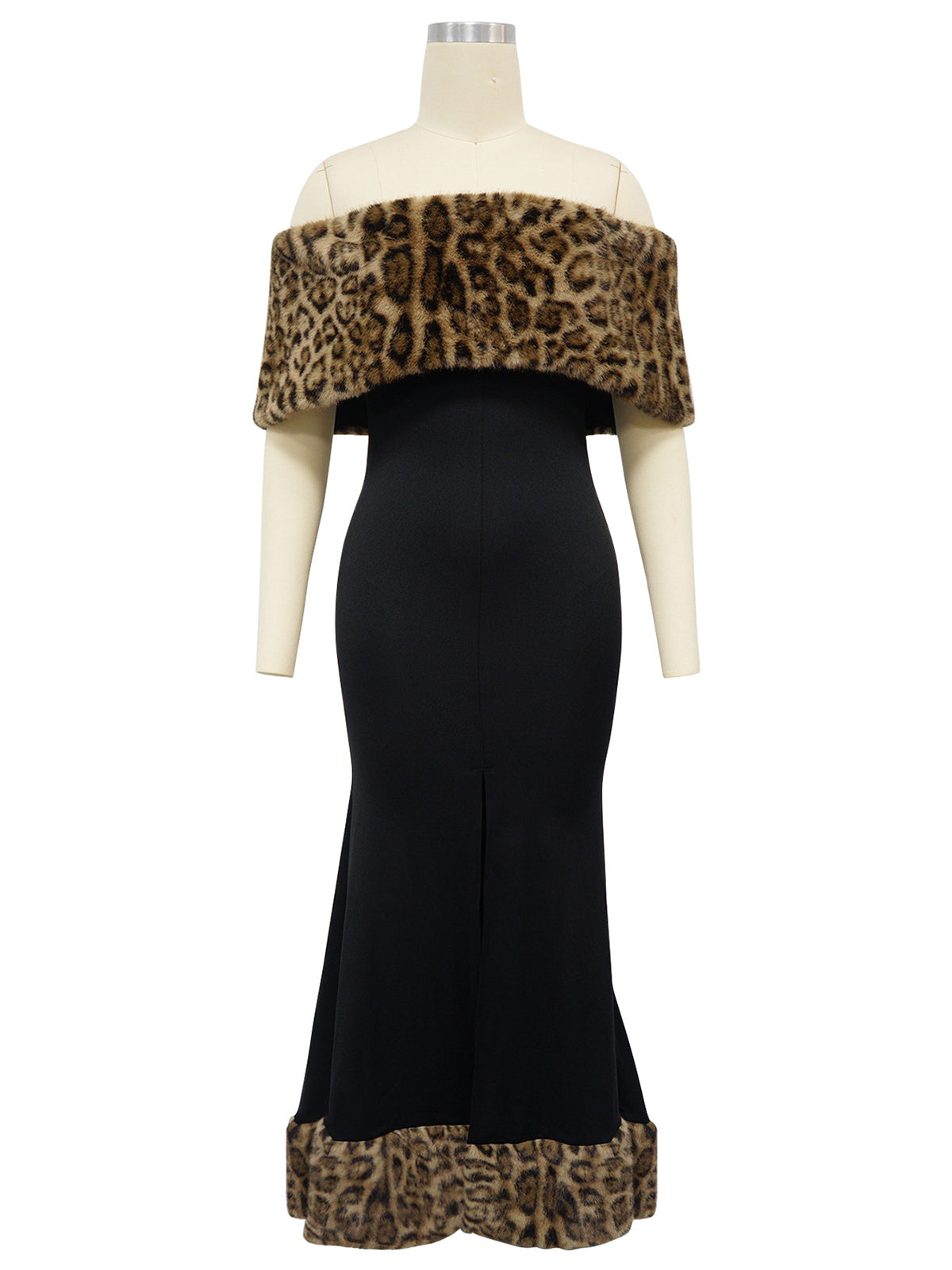 Sexy Leopard Print Faux Fur Patchwork Slim Maxi Dress