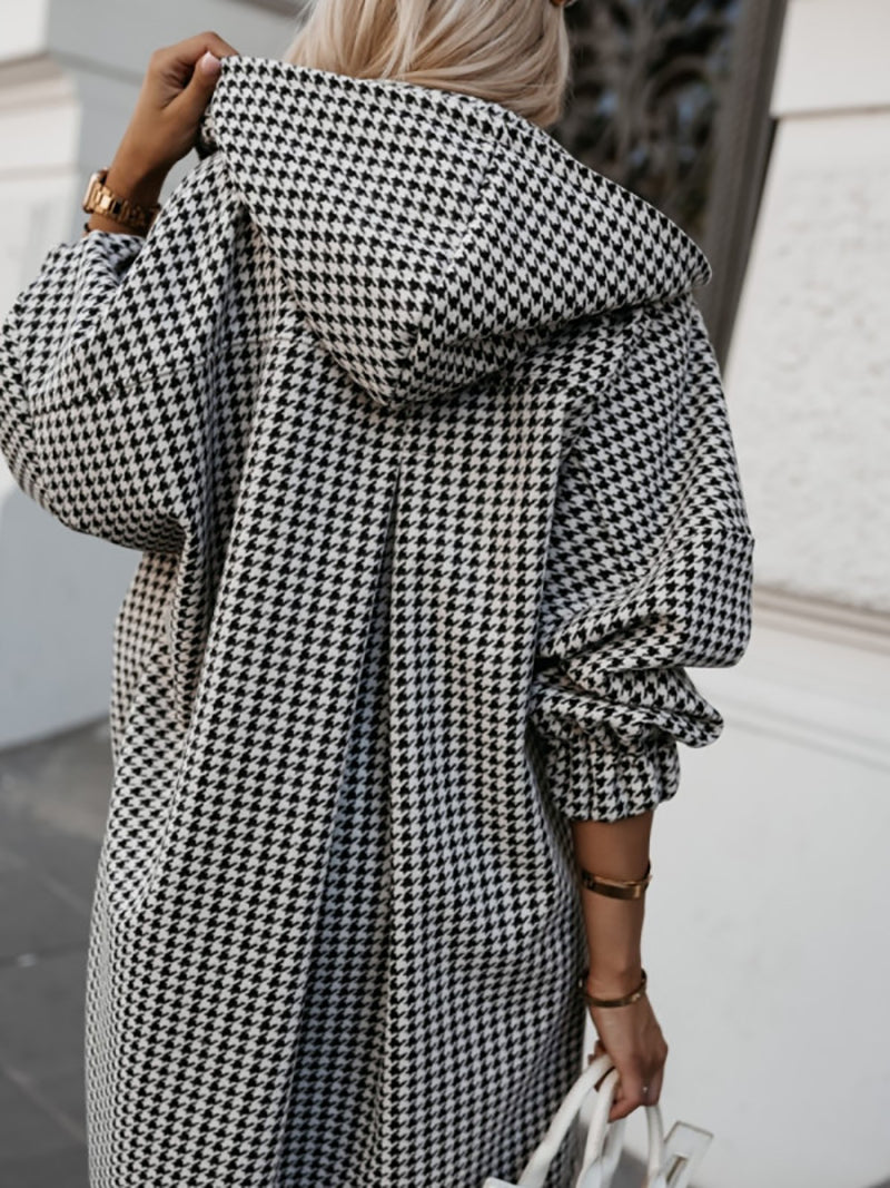 Fashion Hooded Plaid Button Loose Jacket
