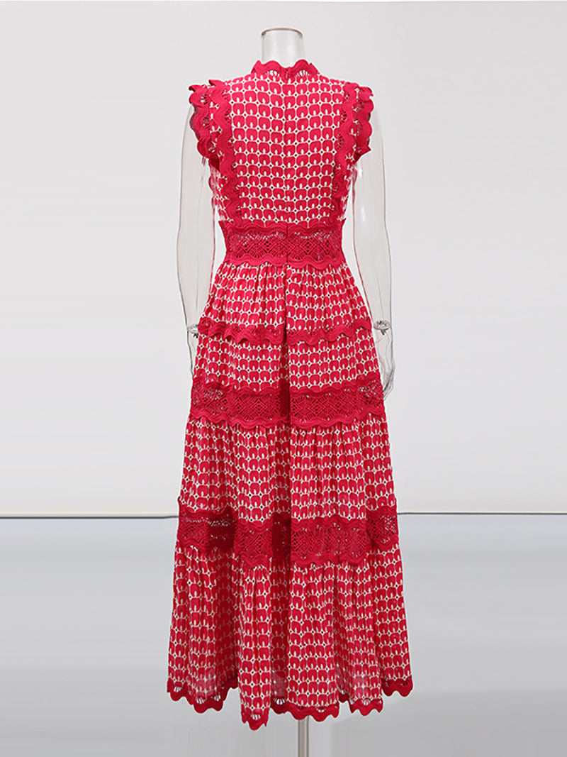 Elegant V-neck Embroidered Lace Maxi Dress
