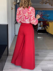 Fashion Long Sleeve Lapel Button Top Wide Leg Pant Sets