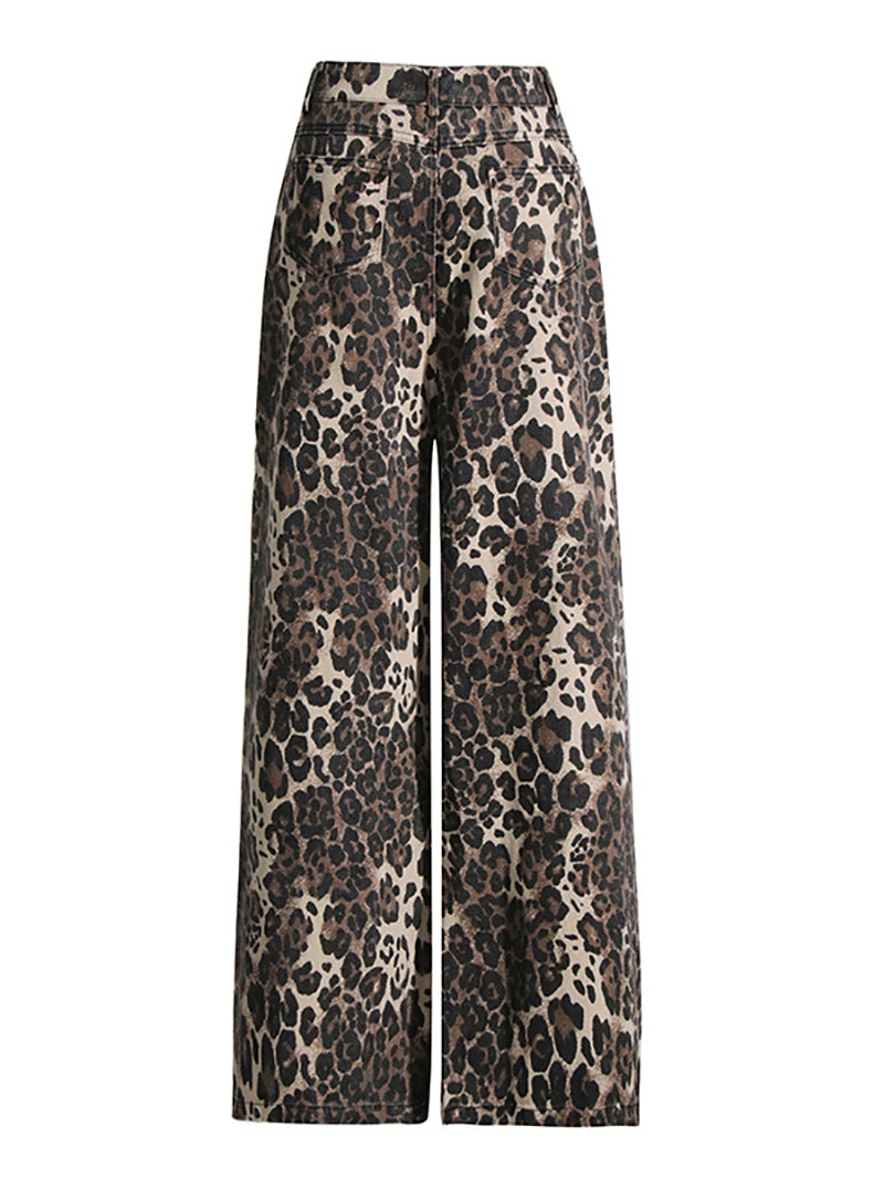 Street Leopard Ripped Wide Leg Jeans