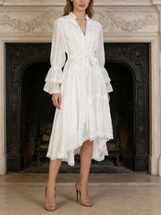 Vintage V Neck Ruffle Tiered Maxi Dress
