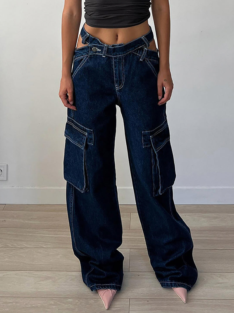 Fashion Low Waist Hollow Out Cargo Jeans