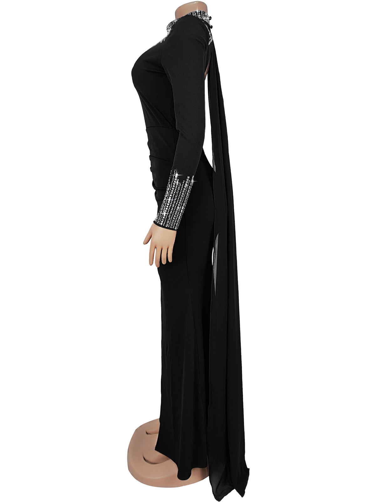 Elegant Rhinestone O Neck Slit Maxi Dress