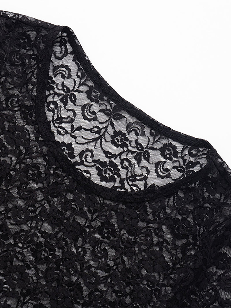 Sexy Lace See Through Crop Top Capri Legging Set
