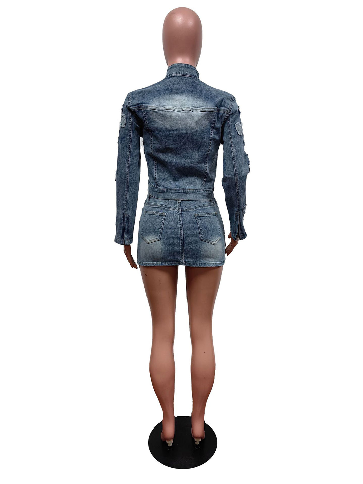 Crucifix Denim Jacket Short Skirt Sets