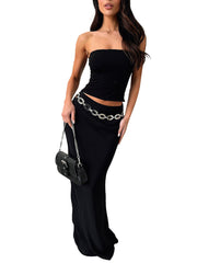 Fashion Tube Top and Slim Maxi Skirt Two Piece Set