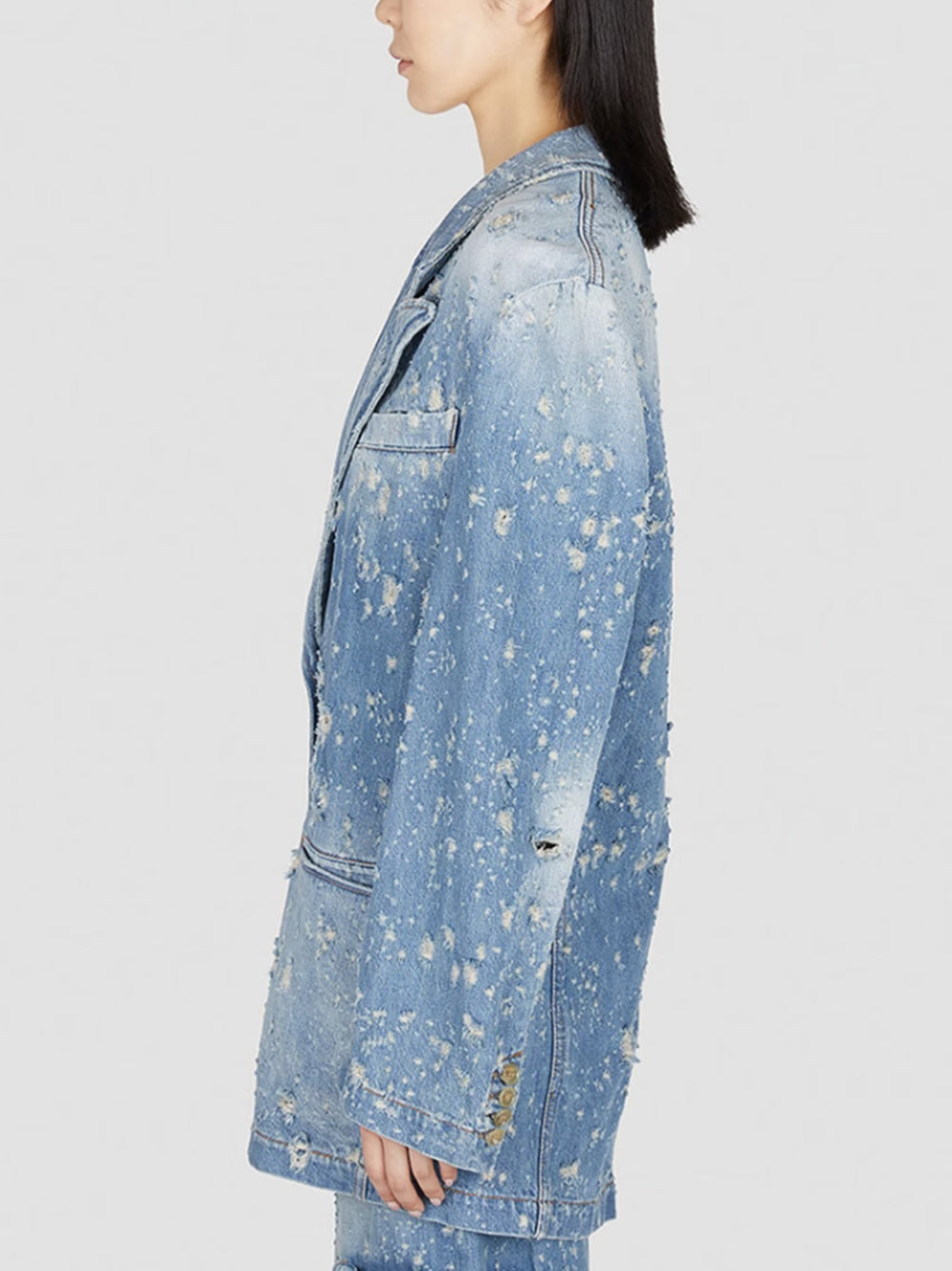 Bleach Washed Distressed Denim Blazer