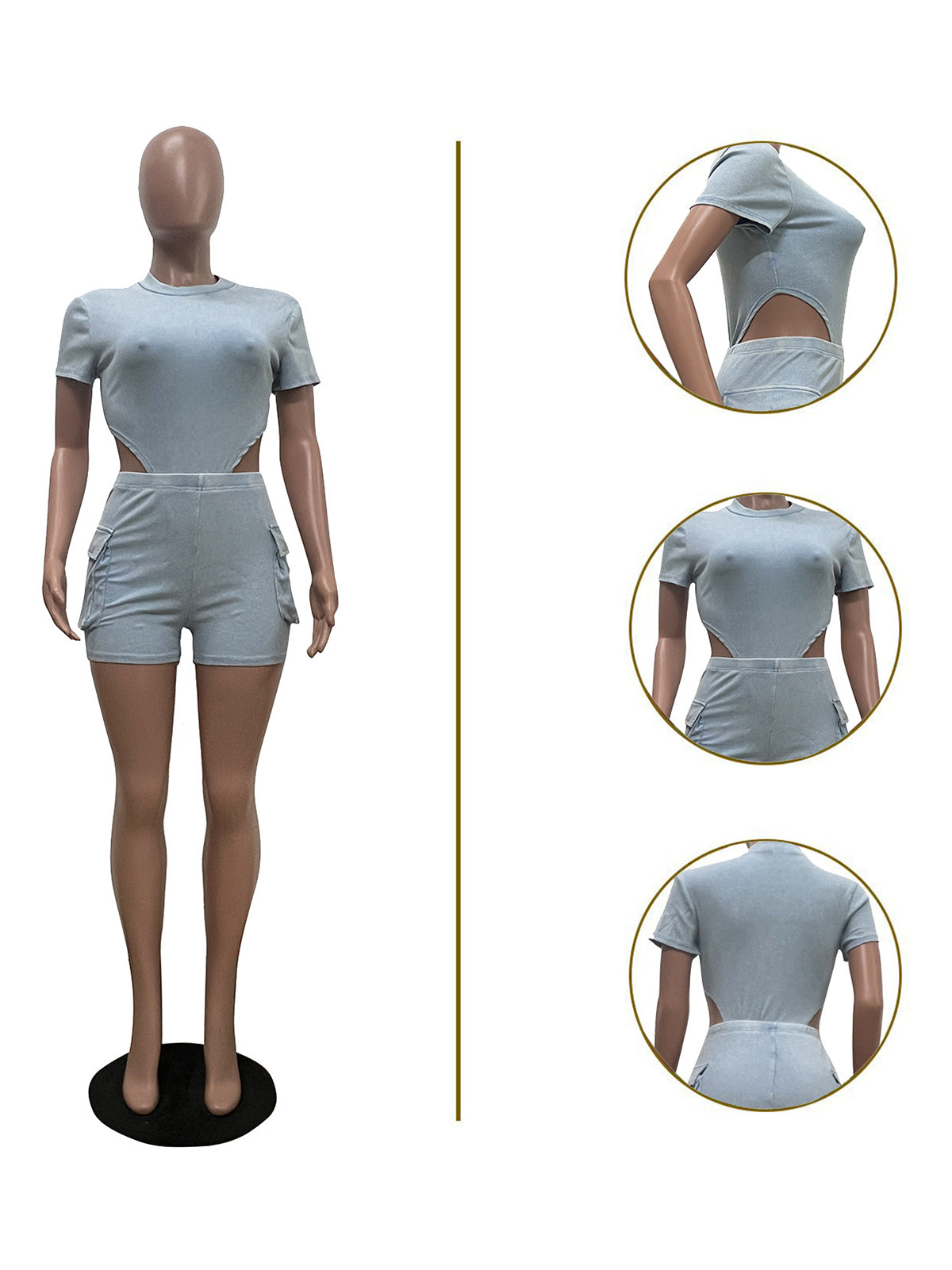 Casual Ribbed Washed Bodysuit and Shorts Set