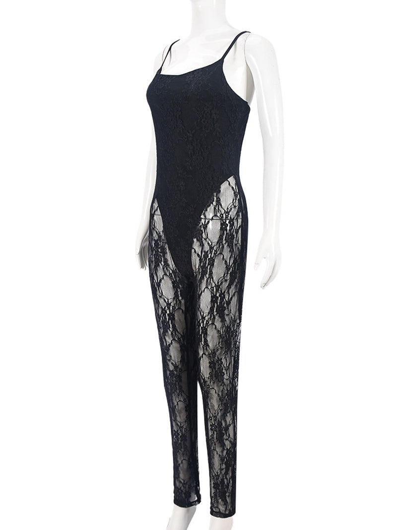 Sexy Lace Patchwork Sleeveless See Through Jumpsuits