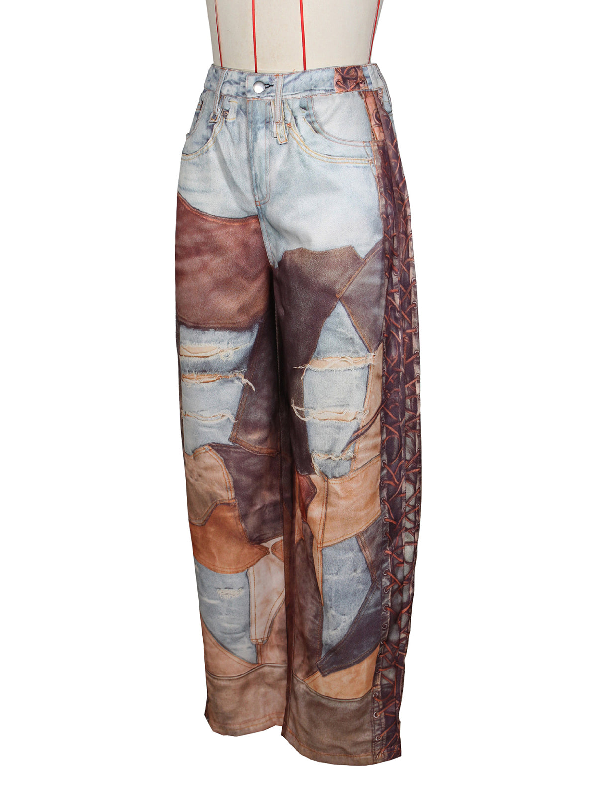 Fashion Print Wide Leg Denim Machete Pants Jeans