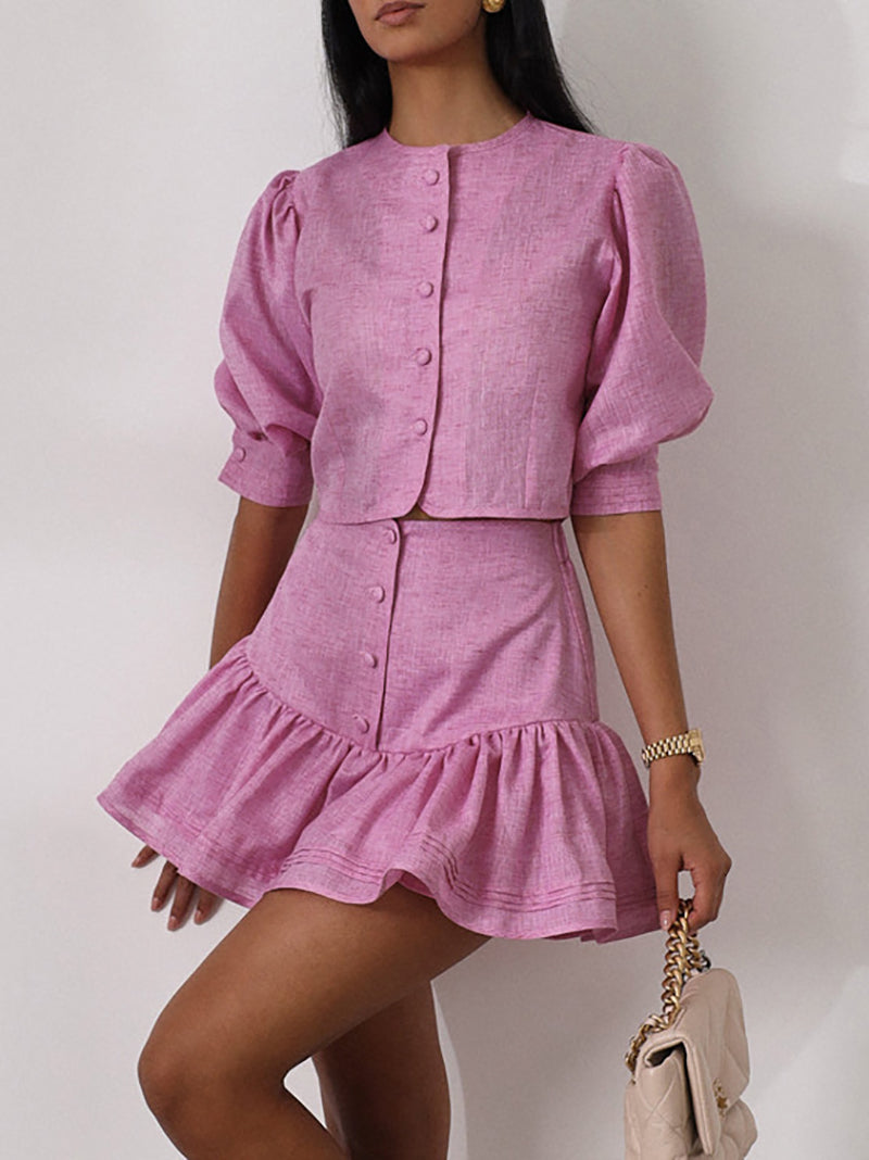Crop Top And Ruffle High Waist Mini Skirt Set
