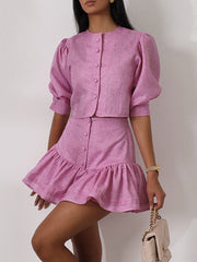 Crop Top And Ruffle High Waist Mini Skirt Set