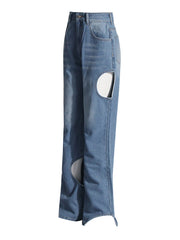 Fashion Hollow out Straight Jeans