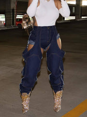 High Waist Baggy Cargo Jeans Patchwork Pants