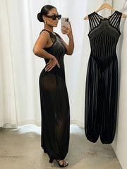 Rhinestone Mesh Halter Jumpsuit