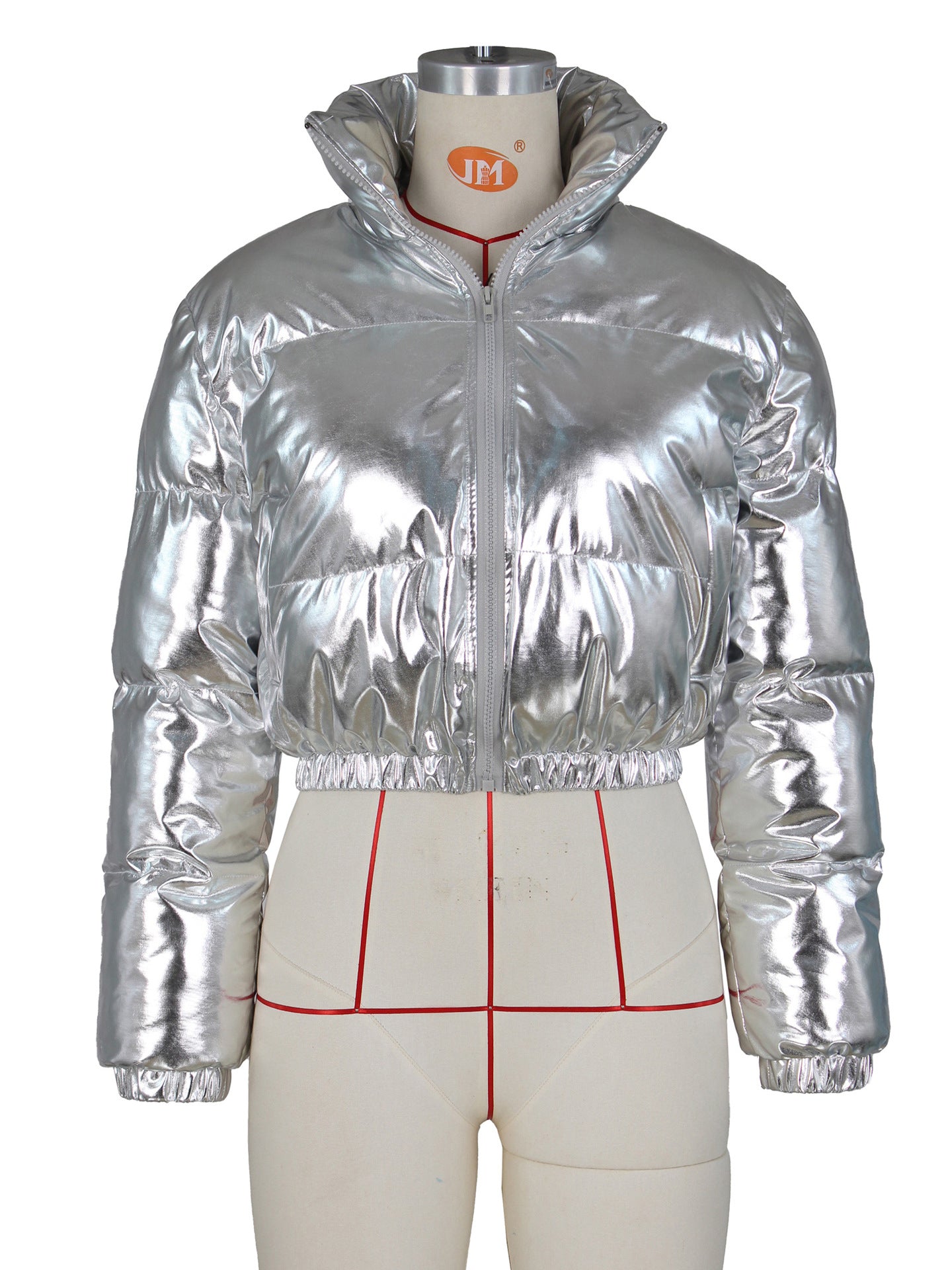 Fashion Metallic Shiny Cropped Quilted Puffer Jacket
