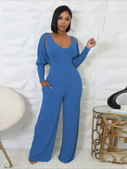 Women's Ribbed Cape Vest Jumpsuit Set
