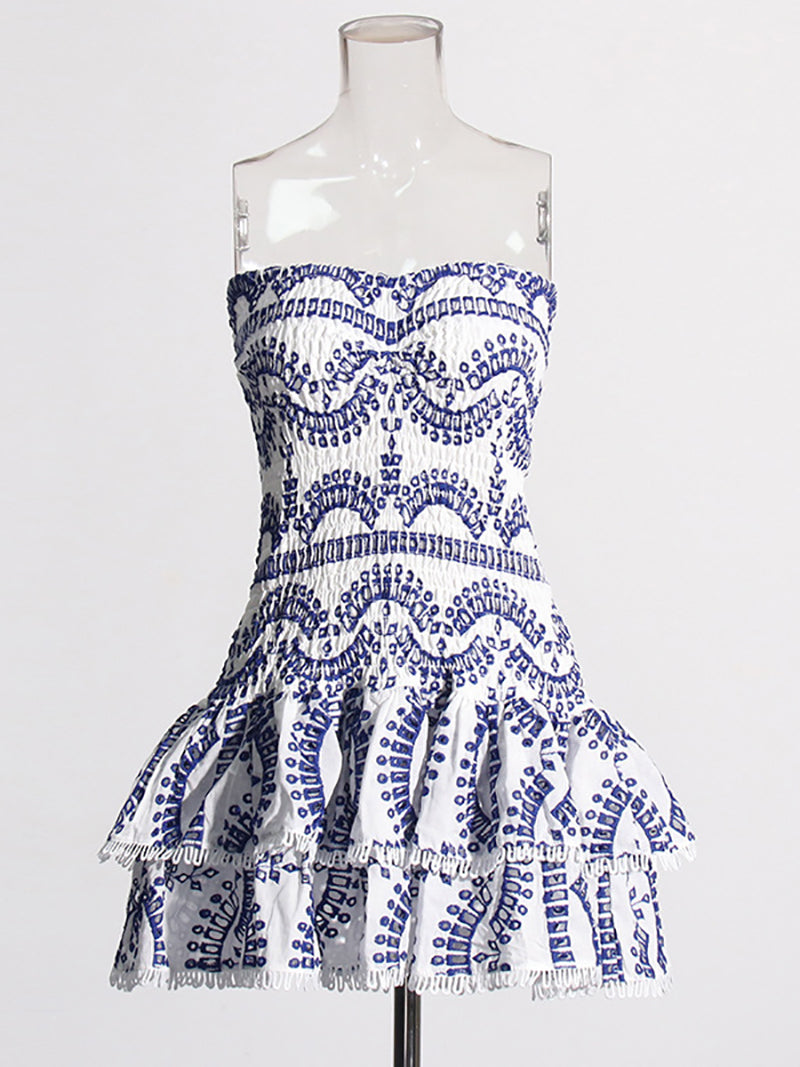 Layered Hem Sexy Strapless Dress