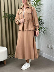 Solid Color Shirt Long Skirt Casual Set