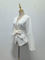 Elegant  Patchwork Scarf Lace-Up Blazer