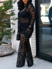 Sexy Lace Trousers See through Two Piece Set