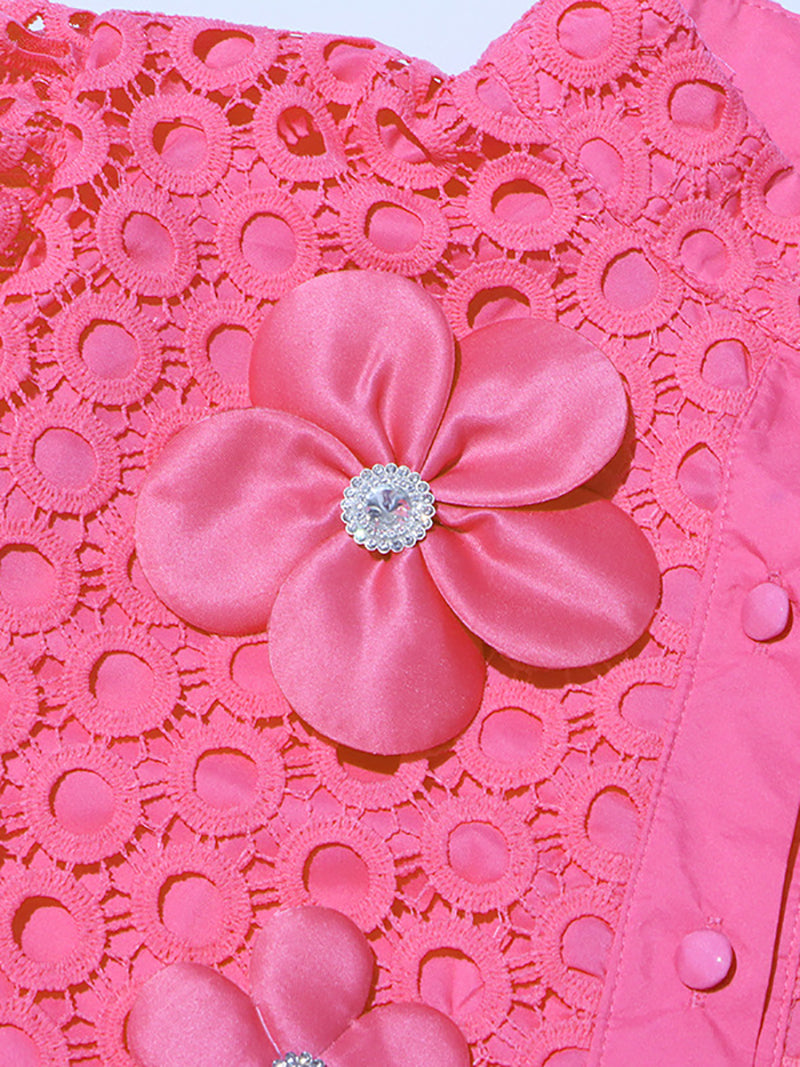 Elegant Floral Embellishment Hollow Blouse
