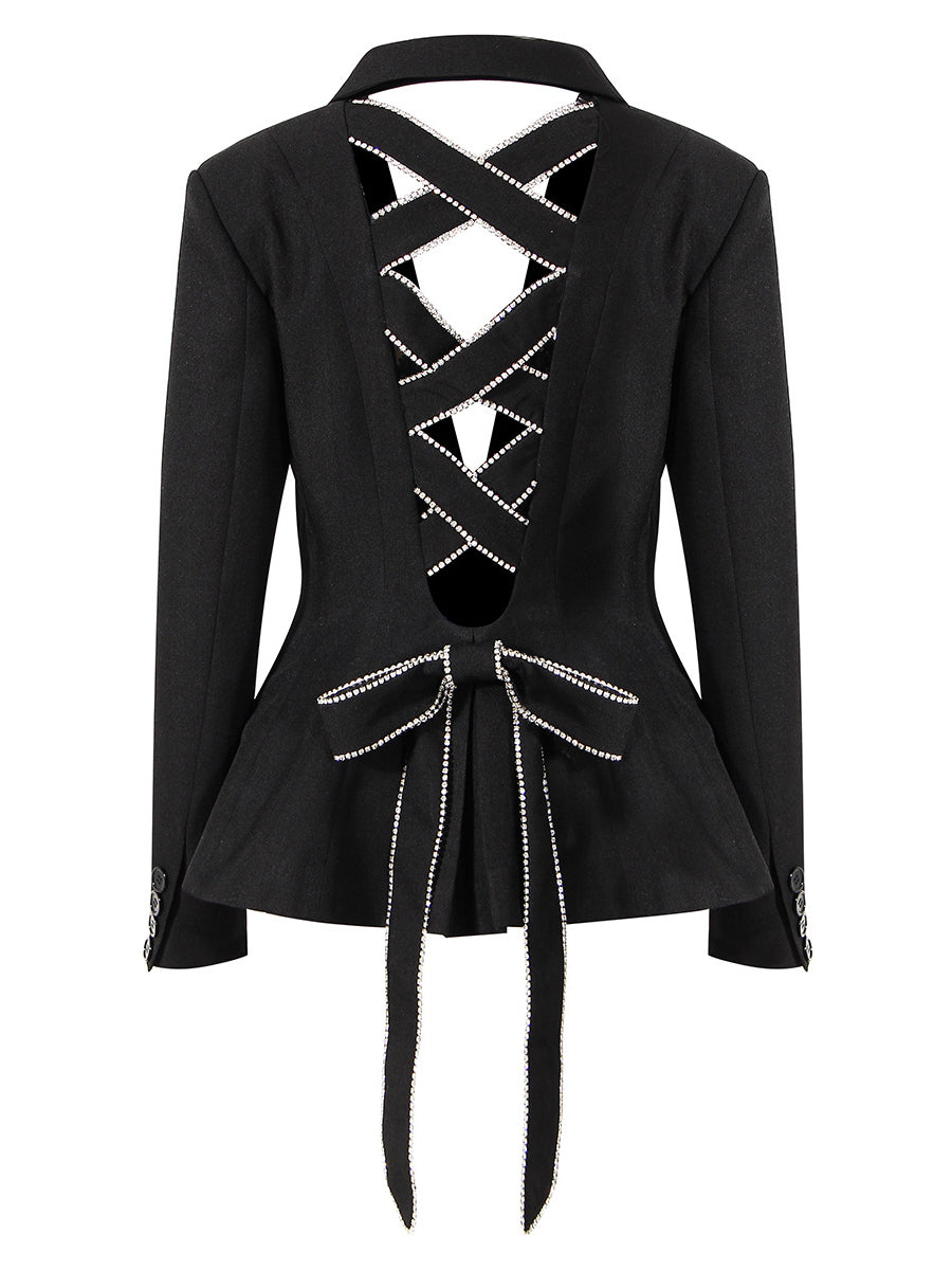 Elegant Chic Black Bow Rhinestones Blazer