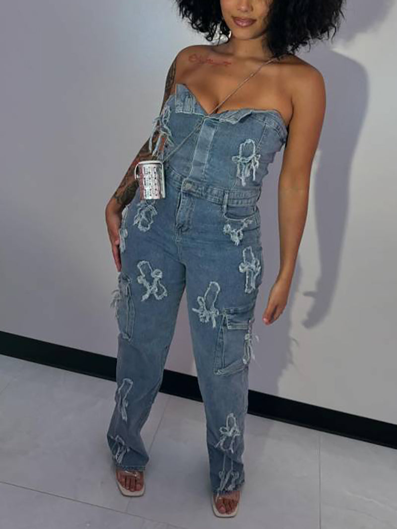 Sexy Strapless High Waist Denim Jumpsuit