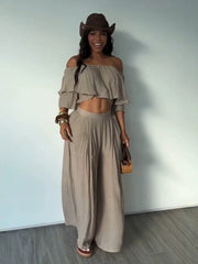 Ruffle Top and Wide Leg Pants Set
